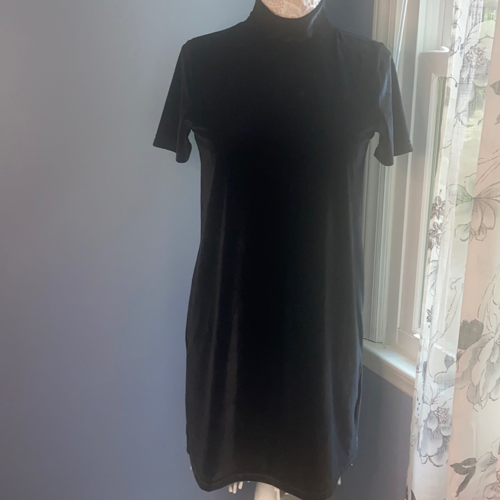 Madewell Black Velvet Mock Neck Mini Dress